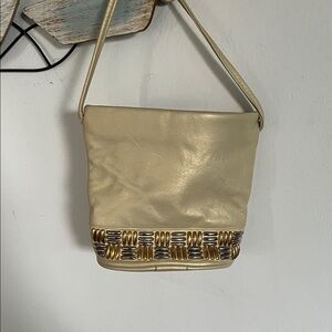 Chic Cream Shoulder Bag with Gold Detailing